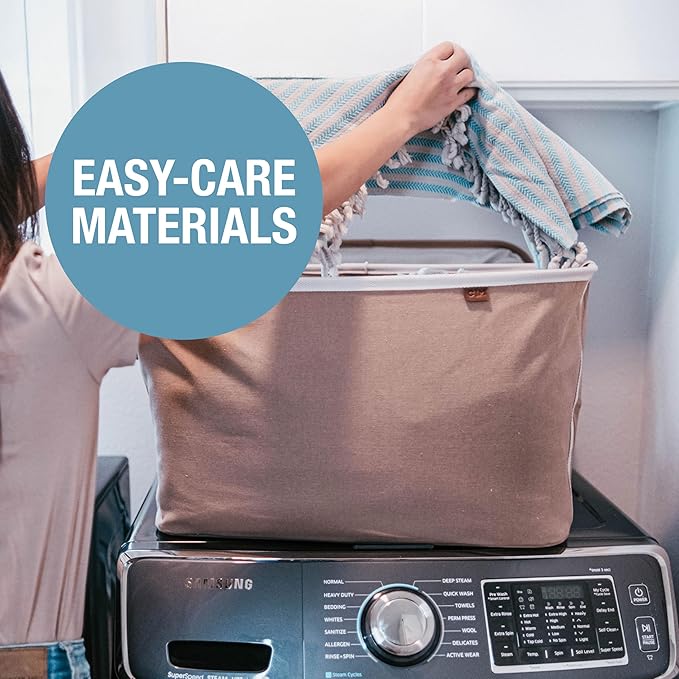 CleverMade Collapsible Laundry Basket LUXE 2 Pack – 60L (16 Gal) Foldable Cotton Blend Clothes Hamper with Vegan Leather Acce
