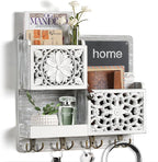 Mail Organizer Wall Mounted, 2 Slots Key Holder for Wall with 8 Hooks, Rustic Wood Key Rack with Shelf for Entryway Hallwall 