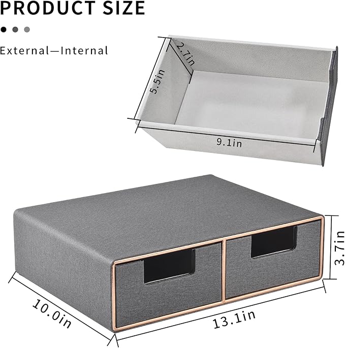 Stackable Organizer Drawer and Leather Desk Organizer with Drawers－Mini Desktop Drawer Organizer Multifunctional Tabletop Org