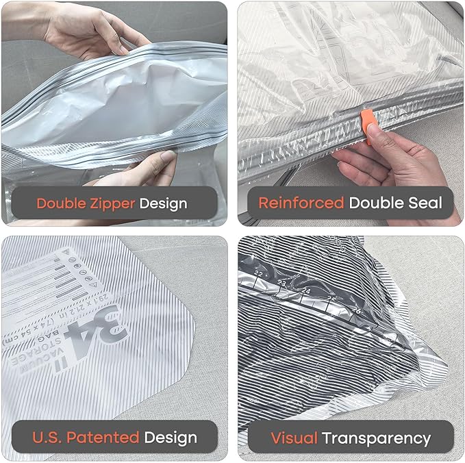 Vacbird Travel Vacuum Seal Bags, 8 Pack 34" Vacuum Storage Bags with Rechargeable Cordless Pump Compression Packing for Cloth