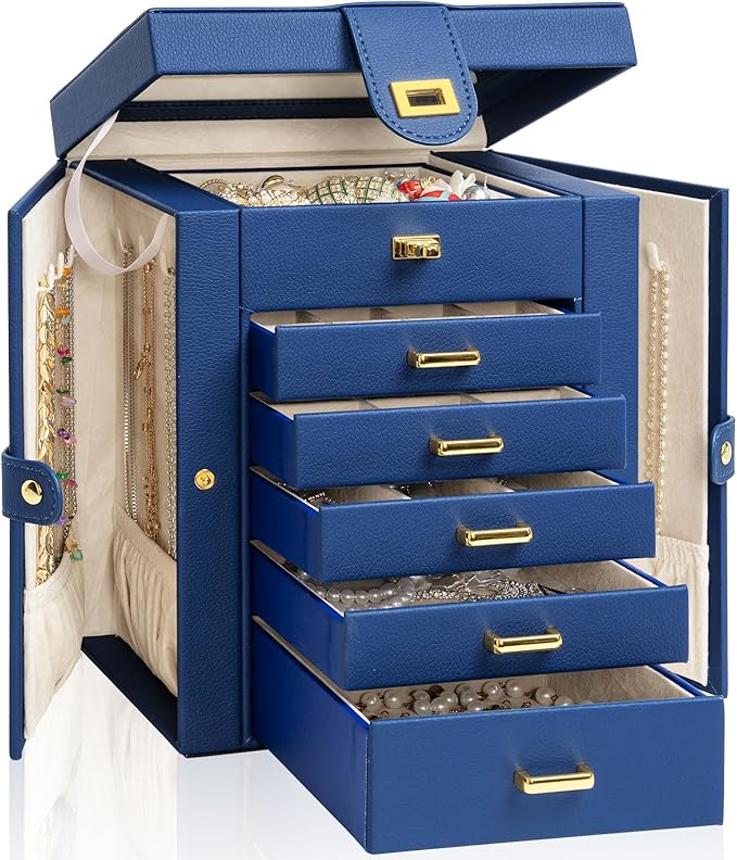 AKOZLIN Jewelry Box Organizer Functional Leather Jewelry Storage Case for Women Girls Ring Necklace Earring Bracelet Holder O