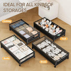 Under Bed Storage Containers with Wheels, 80L Extra-large Underbed Shoe Storage Organizer 2 Pack with Removable Lids, Large R