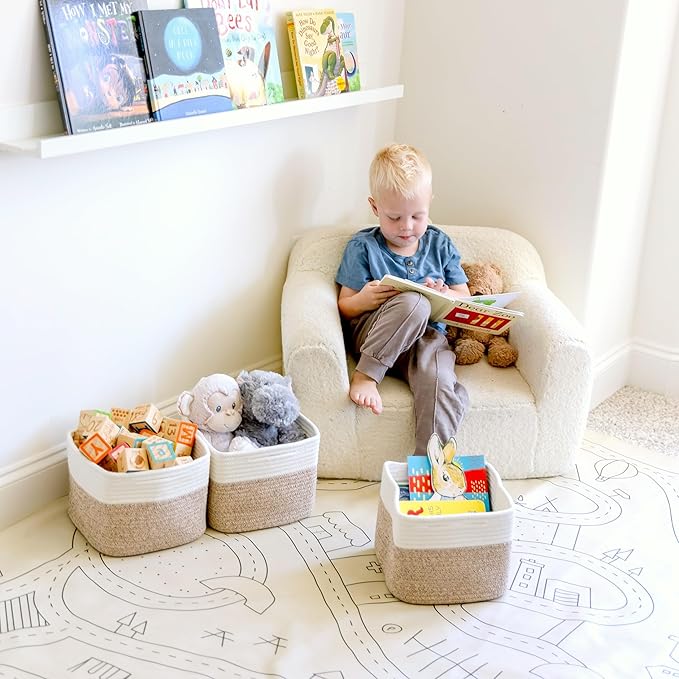 NaturalCozy Storage Cubes 9”x9”x7”Cotton Rope Woven Baskets for Organizing 3-Pack | 9 Inch Cube Storage Bin | Small Basket fo
