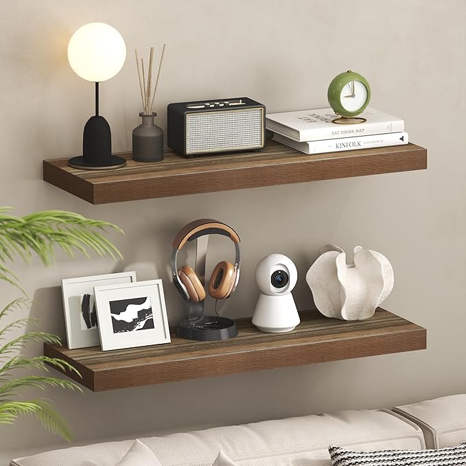 Furinno TANNA Floating Shelves for Wall Set of 2, 12 x 35 Wall Shelf, Wall Mounted Floating Shelf with Invisible Bracket, 2-i