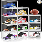 14 Pack Clear Shoe Boxes Size 12 Shoe Storage Organizer for Closet Stackable Shoes Rack Handbag Organizer Plastic Sneaker Sto