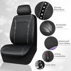 CAR PASS 14 PCS Bling Diamond Car Accessories Set for Women, Leather Seat Covers Front Seats Sparkly Rhinestone 15'' Steering Wheel Covers Shining Diamond Car Floor Mats Cute Interior Sets, Silver