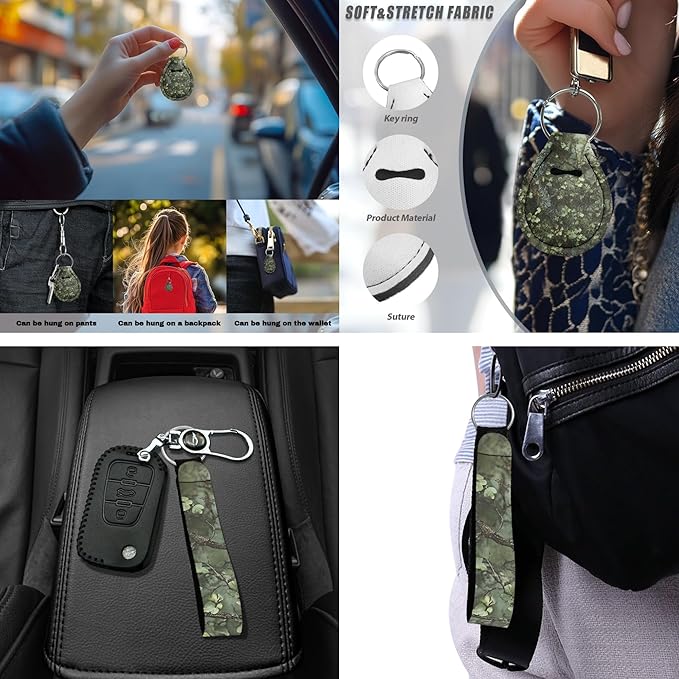 Green Camo Hunting 13 Piece Car Seat Cover Set with Steering Wheel Cover Seatbelt Strap Pad Armrest Pad Cup Coasters Key Chain Automobile Interior Sets Fit for Van Truck SUV Sedan