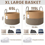 JMvicyroam 115L Extra Large Blanket Basket for Living Room - Woven Cotton Rope Laundry Hamper with Reinforced Handles - Stora
