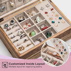 Pinzoveco Jewelry Box for Women, Rustic Wooden Jewelry Organizer Box for Storage Earrings Rings Necklace Bracelet, Farmhouse 
