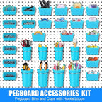 Sieral 64 Pieces Pegboard Bins Pegboard Cups with Hooks and Loops Peg Hooks Assortment Organizer Accessory for Organizing Acc