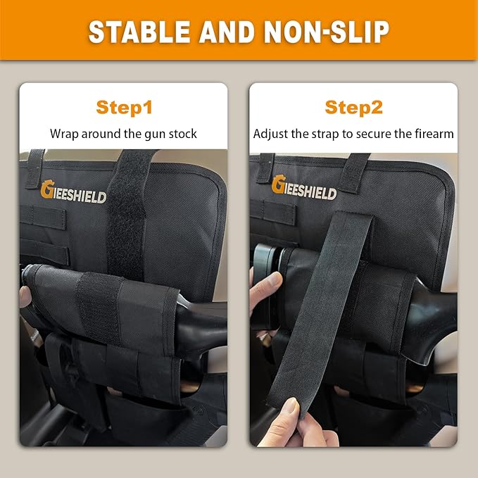 Truck Gun Rack（Set of 2）, Seat Back Gun Rack with Adjustable Straps, 600D Oxford Cloth, Universal Rifle Holder, PVC Coated, Secure Storage Pockets for Hunting Gear, Easy to Install Vehicle Gun Rack
