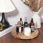 Round Decorative Tray Wood Bathroom Counter Organizer Farmhouse Kitchen Decor Wooden Riser for Soap Dish, Perfume, Candle, Sp