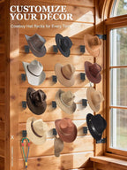 Cinati Cowboy Hat Rack for Wall 12 Pack, Cowboy Hat Holder Wall Mount, Western Rustic Metal Hats Hanger Hooks Organizer for F