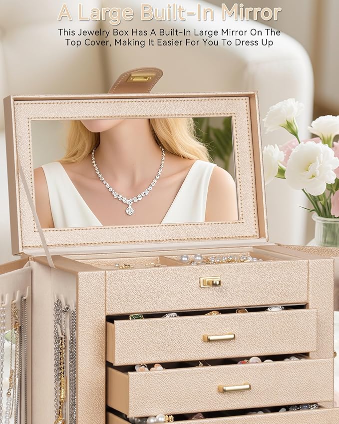 AKOZLIN Jewelry Box 360° Rotating 6-Tier Functional Jewelry Storage Case Organizer for Women Girls Ring Necklace Earring Brac