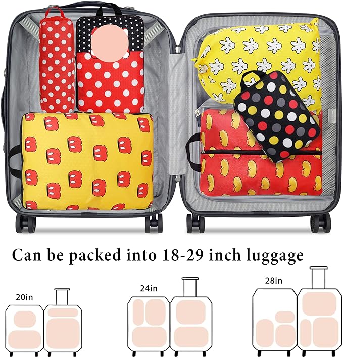 Compression Packing Cubes for Travel, 6 Set Red Dots Luggage Organizer, Lightweight Waterproof Expandable/Compression Bags Sm