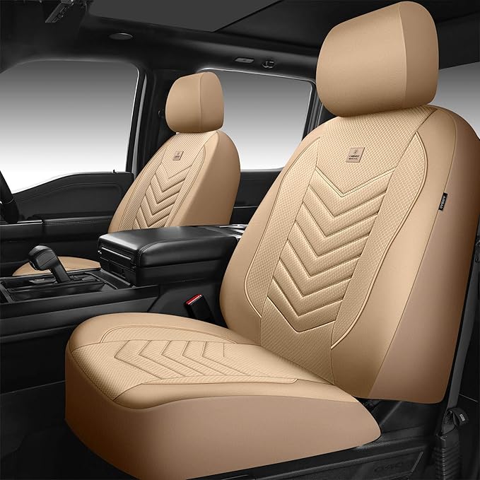 CAR PASS 3D Foam Mesh Leather Car Seat Covers Front Seats, Tan Breathable Front Seat Cover for Cars, Comfortable Universal Fi