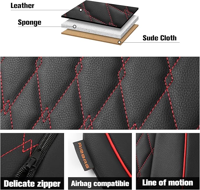 CAROMOP Faux Leather Car Seat Covers Full Set,Luxury and Comfortable Covers for Cars,Split Bench Compatible Car Interior Cove
