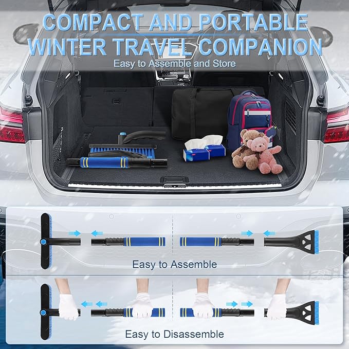 LivTee 32" Extendable Ice Scraper & Snow Brush for Car Windshield, 360° Rotating Snow Removal Tool for Cars, Trucks & SUVs, Automotive Winter Essentials & Car Accessories for Men, Blue