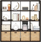 Furinno Cubicle Book Shelf, 16-Cube Bookshelf, Extra Thick Frame Reversible Bookcase with Open Back, 14.6" x 58" x 58", for L