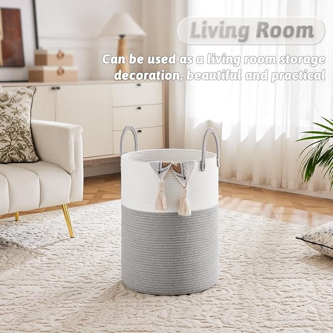 Artfeel Laundry Basket,Woven Cotton Rope Laundry Hamper,60L for Decorative Storage of Dirty Clothes,Toys and Blankets in Bath