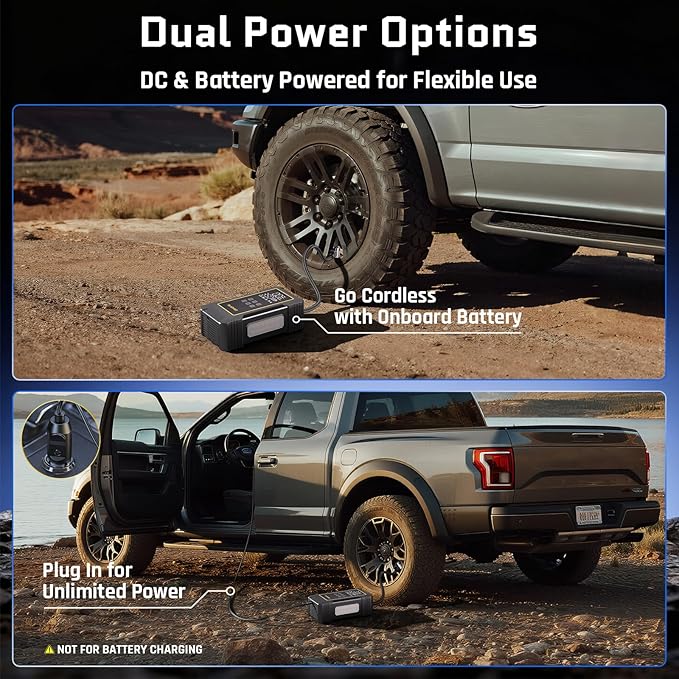 OlarHike 12000mAh Heavy Duty Air Pump,Tire Inflator Portable Air Compressor,150PSI Dual Power 12V &Cordless Battery Car Pump,Auto Compresor de Aire Para Carro with Digital Pressure Gauge,Truck,RV,Jeep