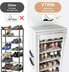 VTRIN Vertical Narrow Shoe Rack Organizer Tall Shoe Rack for Closet Entryway 10 Tier Non-Woven Cover Shoe Shelf Holds 20-22 P