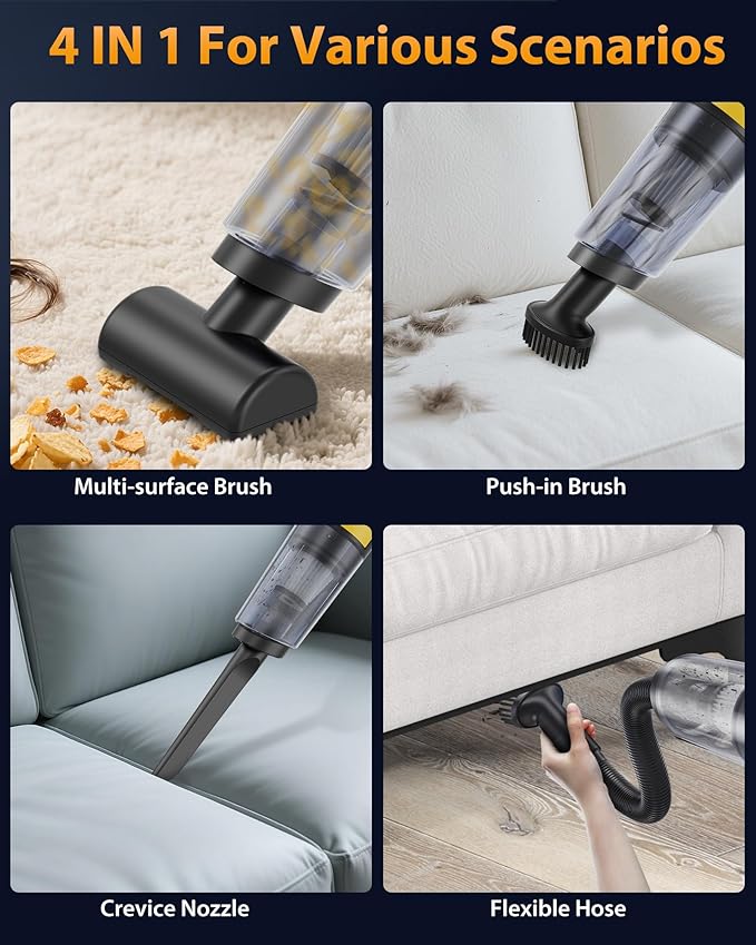 Handheld Vacuum Cordless 1.1 Pounds Car Vac 10000PA Hand Held Vacuums 4-in-1 Hand Vac Cordless Rechargeable HEPA Filter Large