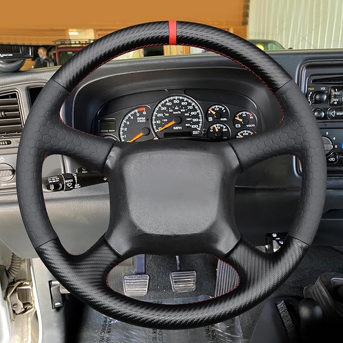 MEWANT DIY Steering Wheel Cover for Chevy Silverado 1500 Astro Blazer C/K Made of PU Carbon Fiber Embossed Faux Leather