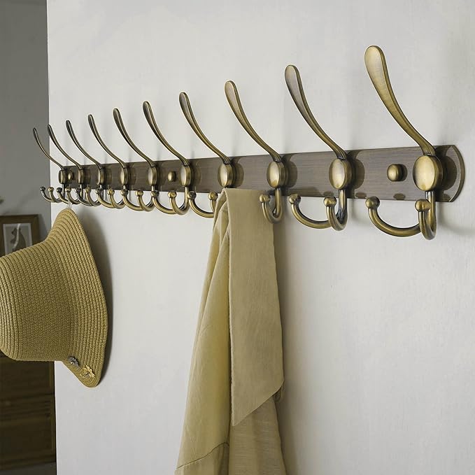 Dseap Coat Rack Wall Mount - 38” Long 10-Tri-Hooks Heavy Duty Coat Hanger Rail Wall Hooks for Hanging Coats Hats Clothing Clo