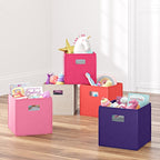RiverRidge Folding Storage Bins with Handles Dark Purple Cube Storage Organizer for Closet, Bedroom & Playroom - Closet Organ