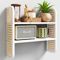 2-Tier Rattan Shelf, White Rattan Bookshelf Wall Mounted, Handmade Woven Display Shelf, Decorative Boho Shelves for Entryway,
