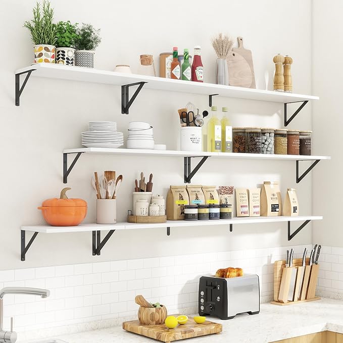 Floating Shelves for Wall,48" Wx8 D Wood Wall Shelves,Hanging Storage Floating Shelf with Metal Brackets,Wide Floating Booksh