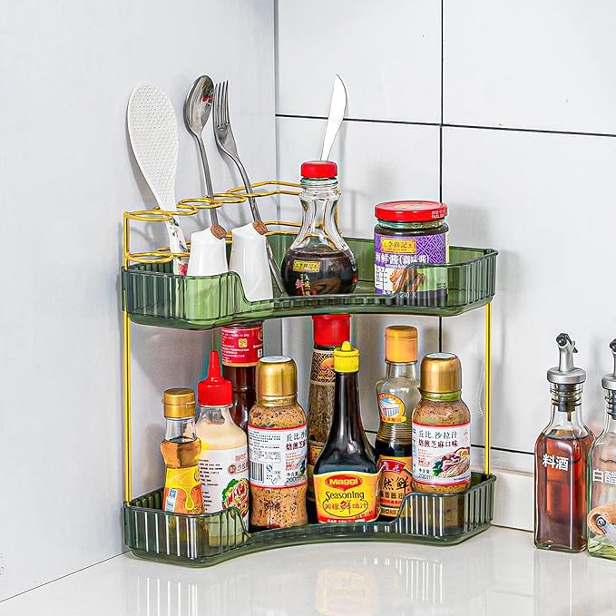 shuang qing Upgraded 2-Tier Corner Bathroom Countertop Organizer – Spacious Storage for Makeup, Skincare & Perfumes, Built-in