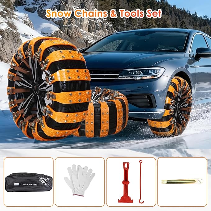 Qoosea Universal Snow Chains 6Pcs Heavy-Duty Wide-Track Tire Chains for SUV & Car Thickened Wear-Resistant TPU Anti-Slip Chai