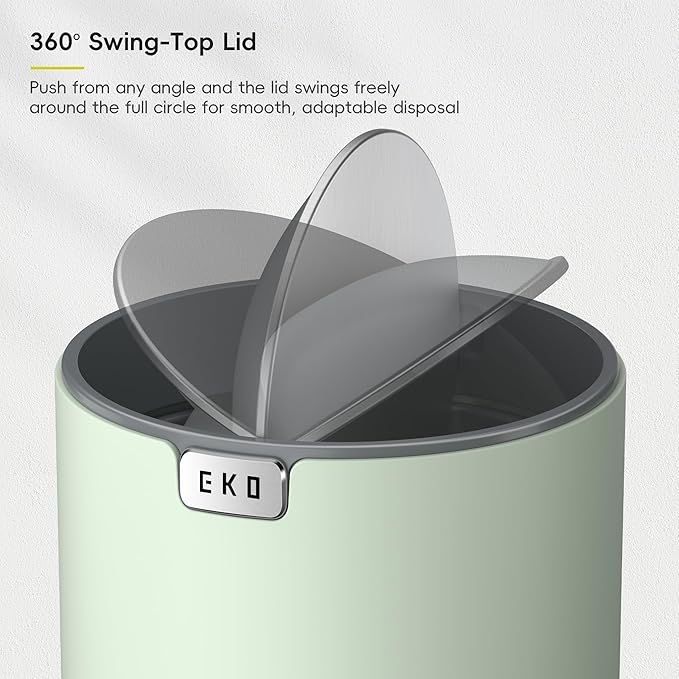 EKO Fandy 0.58 Gal/2.2L Mini Trash Can with Lid, Swing-Top Desktop Trash Can for Bathroom, Countertop, Vanity, Desk or Office, Small Garbage Bin (Sage)