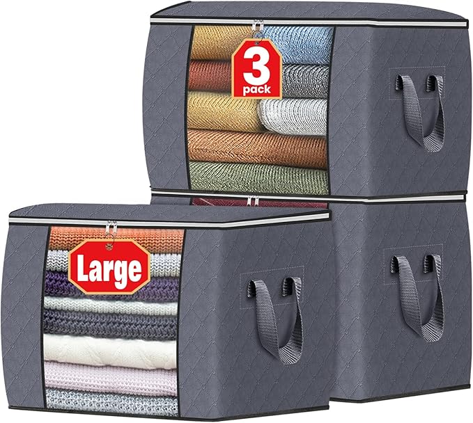 Fab totes 24 Gallons Clothes Storage, Foldable Thick Fabric Blanket Storage Bags, Containers for Organizing Bedroom, Closet, 