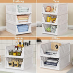4 Pack Stackable Closet Storage Basket - Stackable Storage Bins, Multifunctional & Foldable Closet Organizer Divided, Wardrob