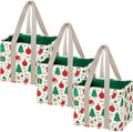 VENO 3 Pack Christmas Reusable Grocery Bags, Shopping Bags for Groceries, Tote with Handles and Hard Bottom, Foldable Shopping Cart Organizer, Water Resistant, Heavy-Duty (Jingle Mix, 6 Gallon)