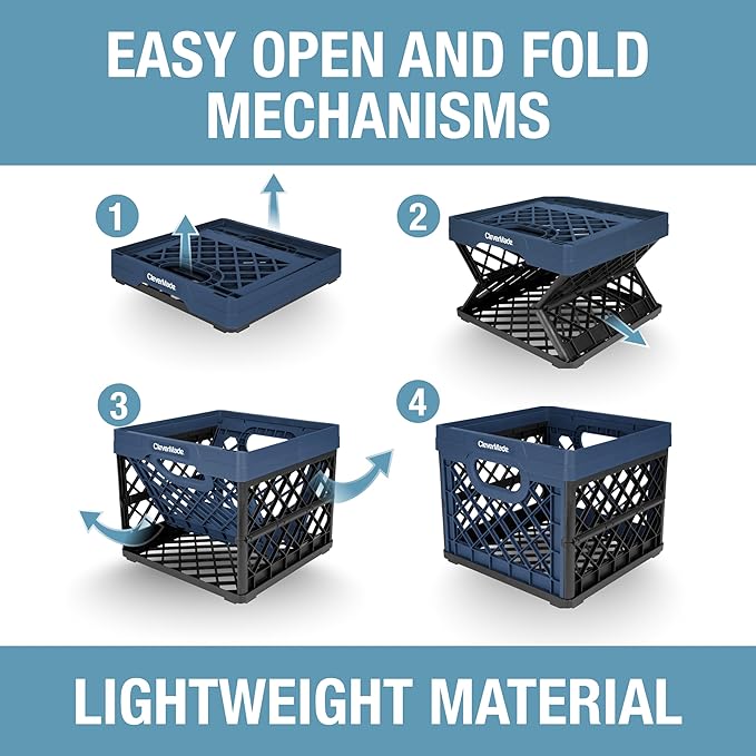 CleverMade Collapsible Milk Crate 25L (6.6 Gal) 3 Pack, 50 lb Capacity Heavy Duty Folding Crate – Stackable Storage Crates wi