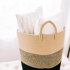OrganiHaus Large Brown Woven Laundry Basket w/Handles 52L, Rope Dirty Clothes Hamper, Blanket Basket for Living Room, Baby La