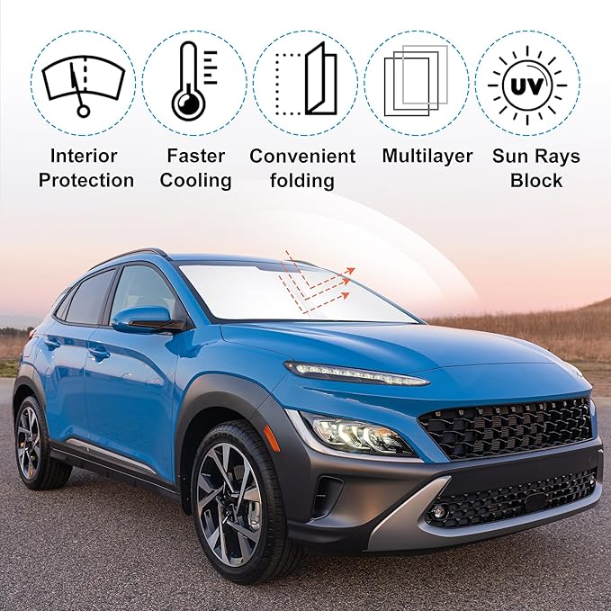 Front Windshield Sun Shade Foldable Window Sun Shade Visor Custom Fit for 2024-2026 Hyumdai Kona Block UV Rays Car Accessories Heat Sun Shield Keep Car Cooler