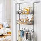SWTYMIKI Over The Door Hooks Organizer - Multi-Functional Door Hanger with 16 Hooks & 2 Mesh Baskets, Long Coat Rack for Bath