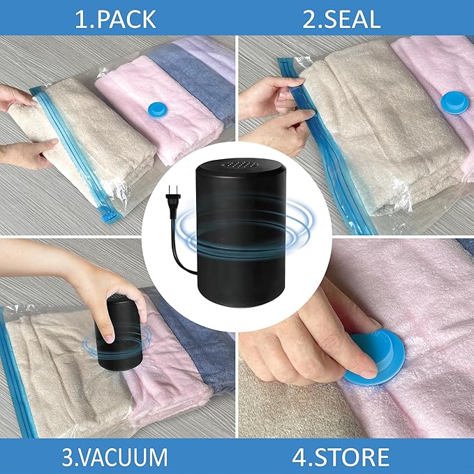 Vacuum Storage Bags with Electric Pump, Space Saver Vacuum Seal Bags with Pump, Sealer Compression for Clothes, Comforters, B