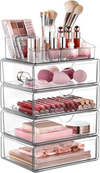 Vtopmart 5 Tier Clear Makeup Organizer with Drawer, Cosmetic Storage for Dresser Countertop and Bathroom Vanity, Beauty Holde