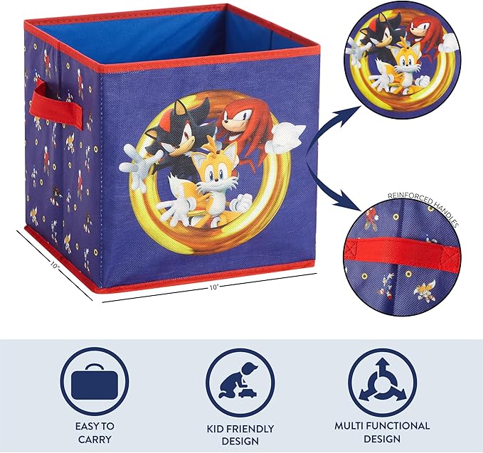Sonic the Hedgehog Set of 2 Durable Storage Cubes with Handles, 10"x10"x10" Cubes