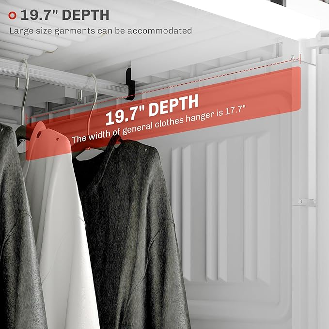 HOMCOM Portable Wardrobe Closet, Folding Clothes Storage Organizer with 3 Cube Compartments, Hanging Rod, 4 Magnet Doors, Whi