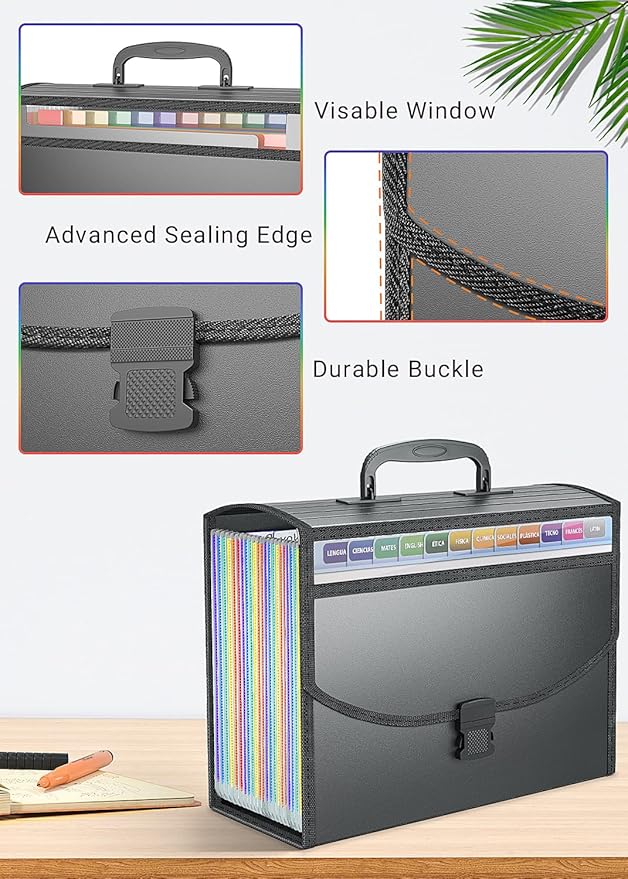 TOPCJ 25 Pockets Accordion File Organizer with Handle,Expanding File Folders for Documents, A4/Letter Size Paper,a-z Tabs,Per