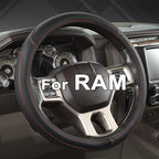 West Llama Customized Auto Car Steering Wheel Cover for Dodge RAM 1500 2500 3500, 15.5-16 inch(Black+Red Line-Large Size)