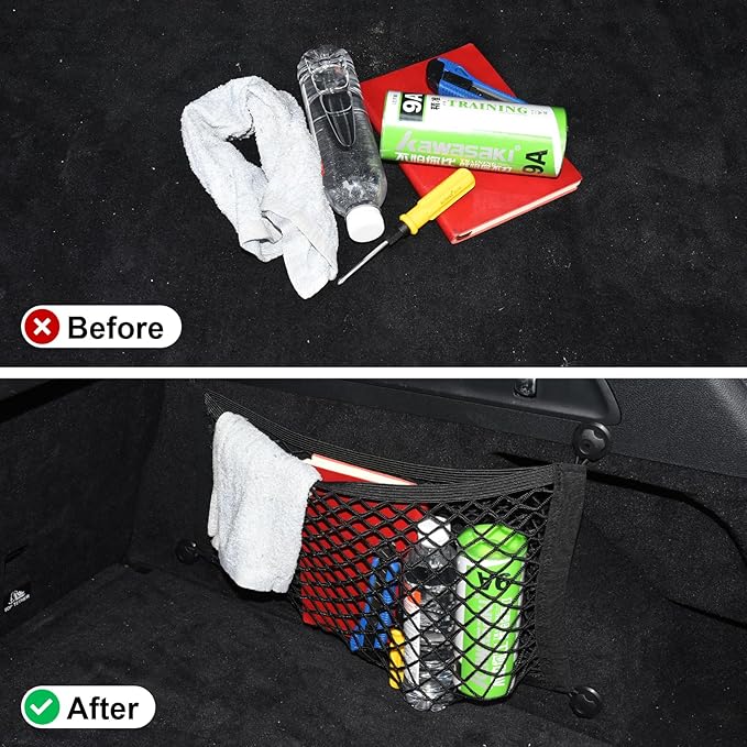 2 Pack Small Cargo Net Pocket Storage Pouch Bag 21 x 9.8 Inches RV Netting Elastic Automotive Cargo Nets with 8 Mounting
