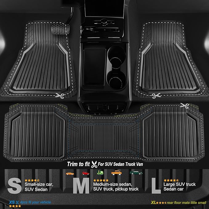 CAR PASS Heavy Duty Rubber Floor Mats for Car, Waterproof Liner Deep Dish Car Mats Full Sets, Universal Trim to Fit for SUV Truck Sedans Vans, All Weather Automotive Floor Mats 3pcs, Black and Gray
